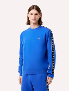 Moletom Lacoste Masculino C-Neck Jogger Logo Stripe Azul Royal