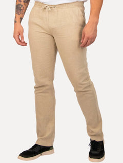 Calça Calvin Klein Masculina Elástico Linen Cáqui Mescla
