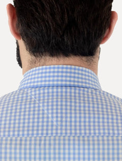Camisa Tommy Hilfiger Masculina Manga Curta Pocket Gingham Azul Claro