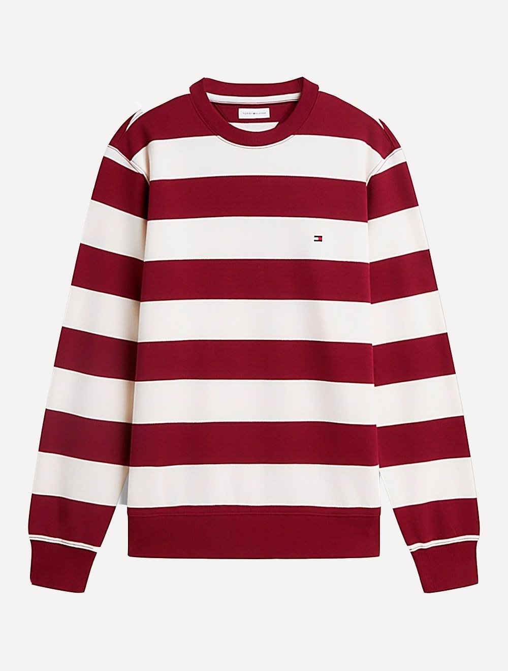 Moletom Tommy Hilfiger Masculino Crewneck Essential Terry Cáqui Claro/Bordô