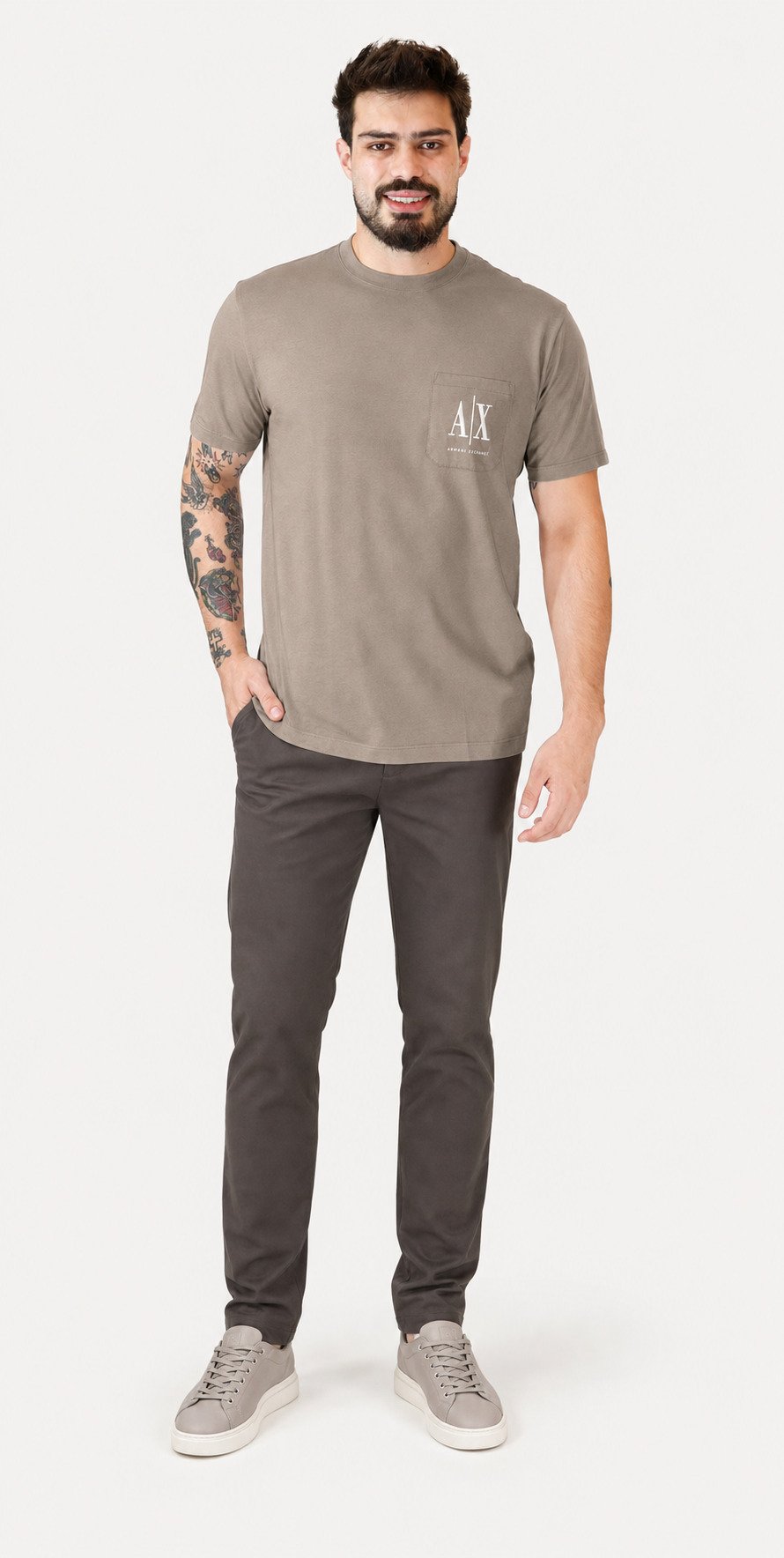 Camiseta Armani Exchange Masculina Regular Fit Pocket AX Logo Cáqui