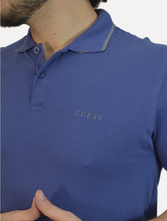 Polo Guess Masculina Piquet Silk Linear Light Friso Azul Escuro