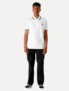 Polo Fred Perry Masculina Piquet Regular Black Twin Tipped Branca
