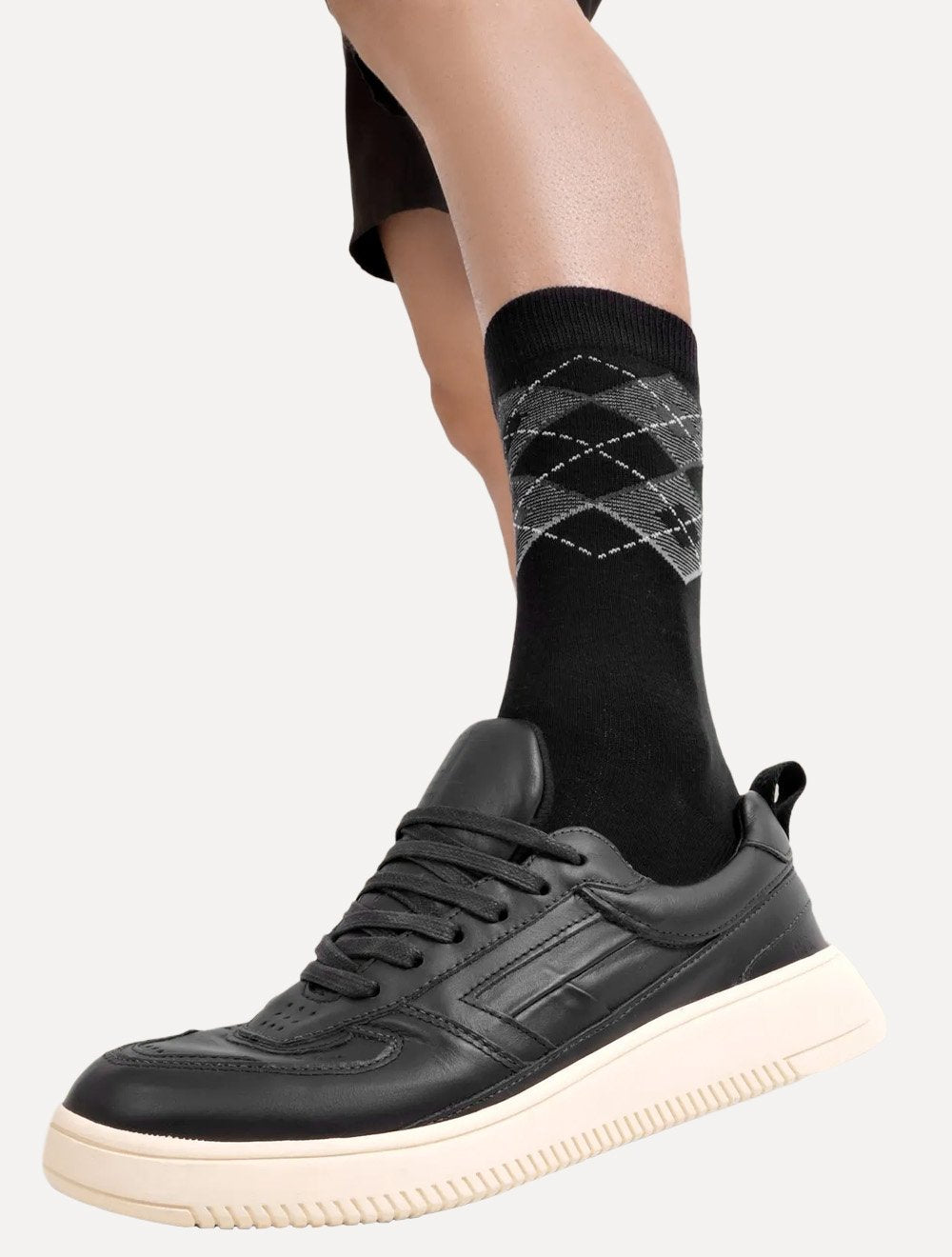 Meia Reserva Masculina Cano Alto Xadrez Preta