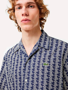Camisa Lacoste Masculina Relaxed Manga Curta Monogram Icons Azul Marinho