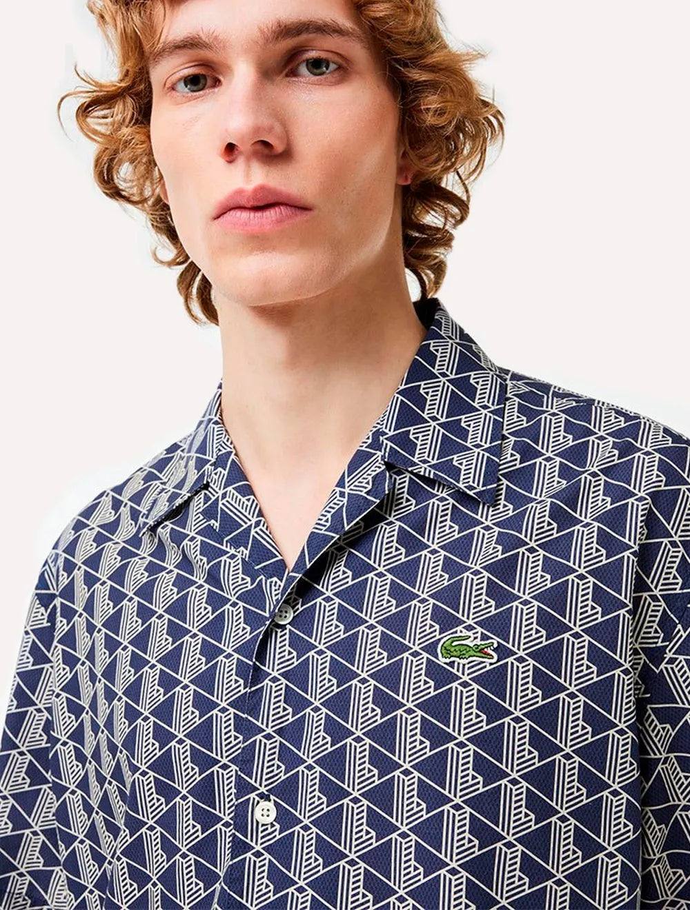 Camisa Lacoste Masculina Relaxed Manga Curta Monogram Icons Azul Marinho