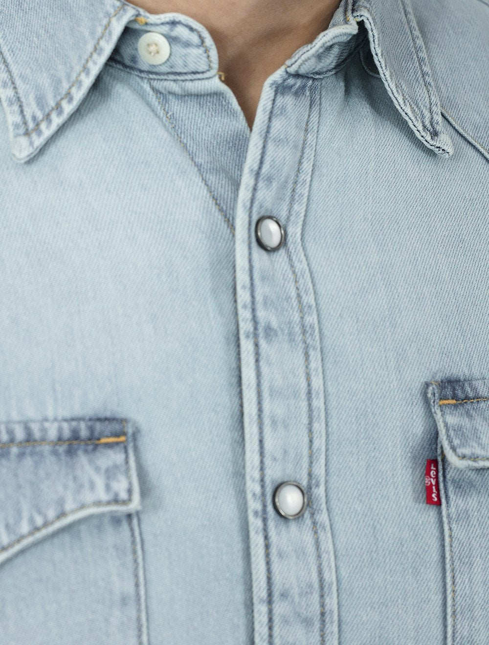 Camisa Jeans Levis Masculina Barstow Western Azul Claro