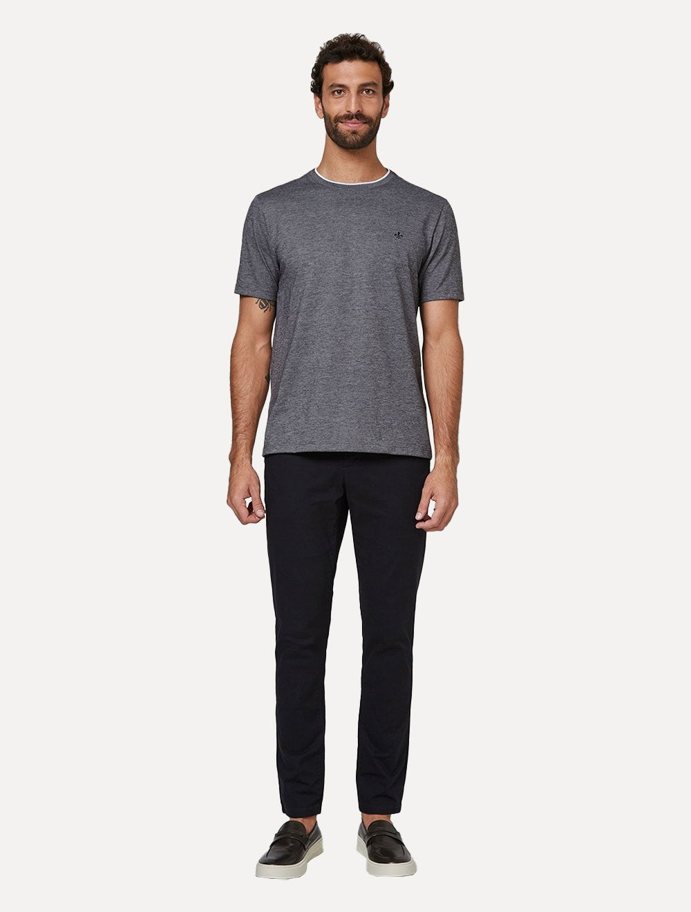 Camiseta Dudalina Masculina Regular Binada Friso Cinza Médio
