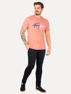 Camiseta Tommy Jeans Masculina Regular Spray Pop Logo Rosa