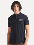 Polo Tommy Hilfiger Masculina Piquet Regular Label Azul Marinho