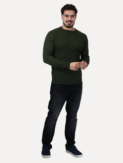 Suéter Dixen Masculina Tricot Manga Longa Raglan Gola Careca Verde