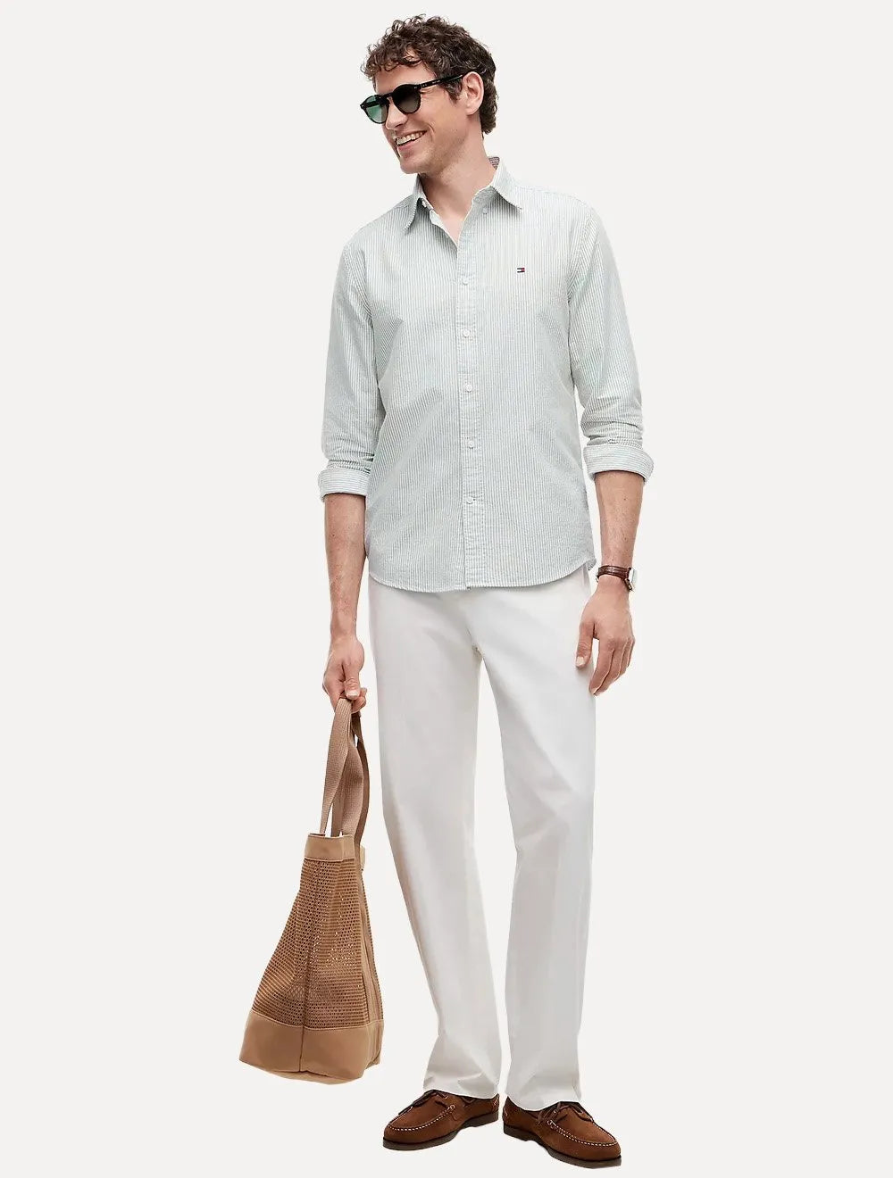 Camisa Tommy Hilfiger Masculina Regular Oxford Stripe Heritage Verde