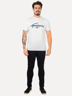 Camiseta Tommy Jeans Masculina Regular Spray Pop Logo Branca