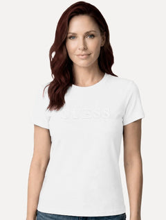 Camiseta Guess Feminina Bold Cursive Embossed Logo Branca