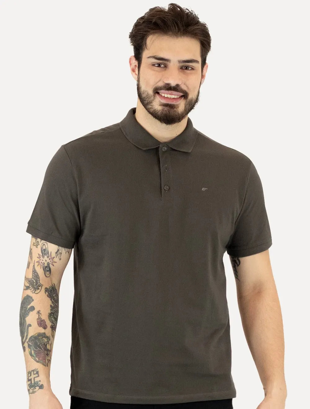 Polo Ellus Masculina Piquet Classic Easa Cinza Médio