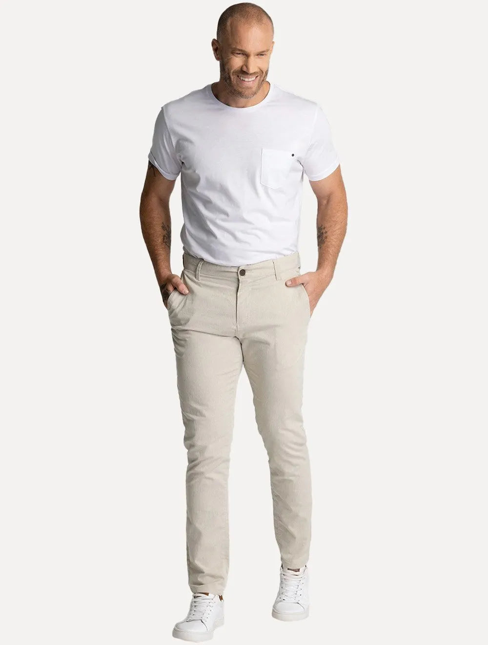Calça King & Joe Sarja Masculina Slim Areia