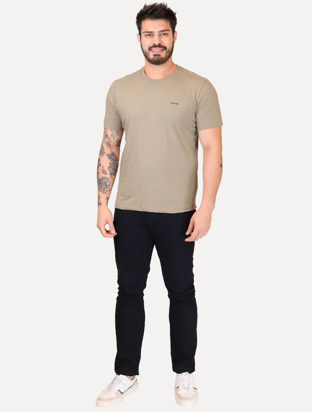 Camiseta Calvin Klein Masculina Flame New Logo Cáqui Médio