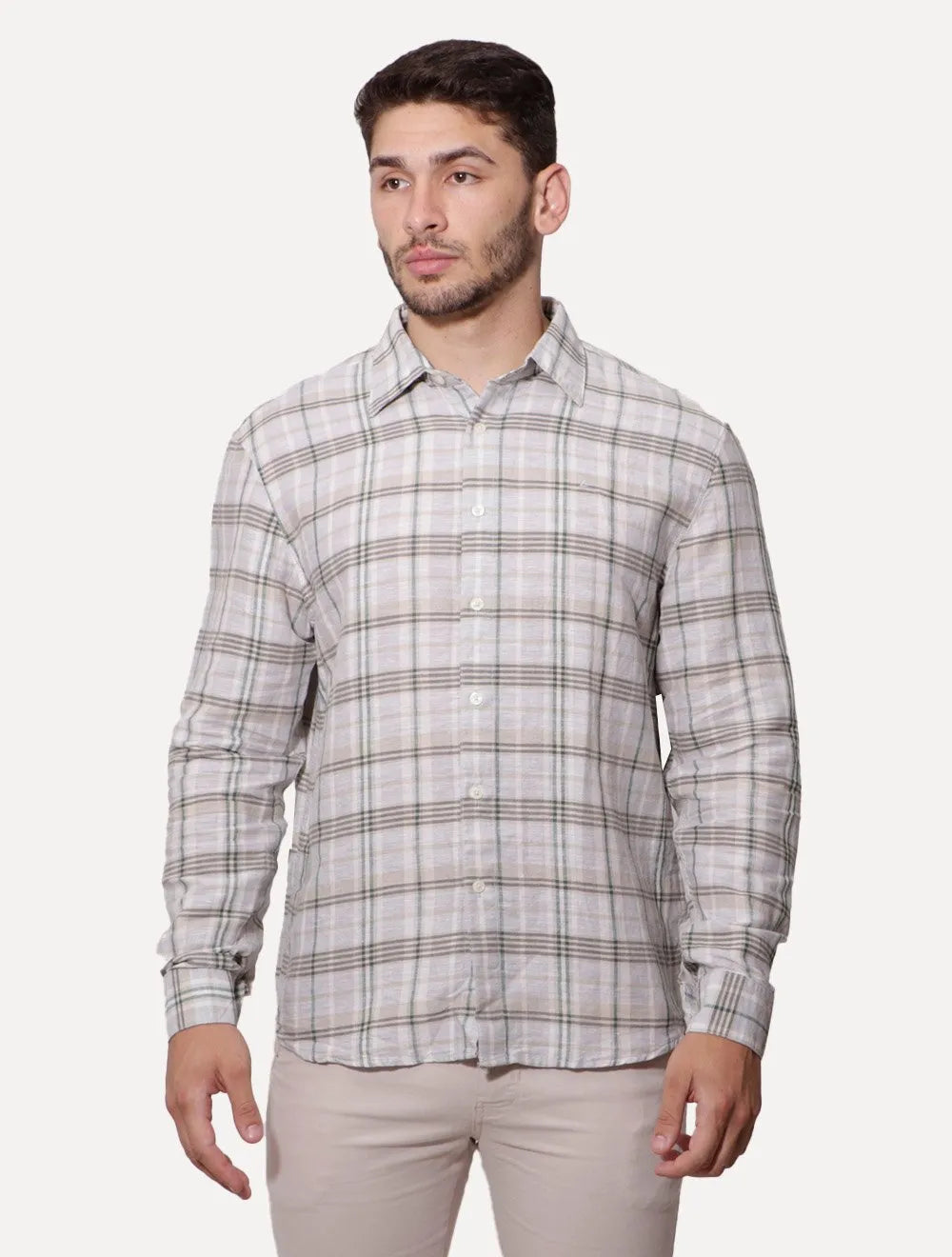 Camisa Ellus Masculina Garden Plaid Classic Anatômica Xadrez Off-White