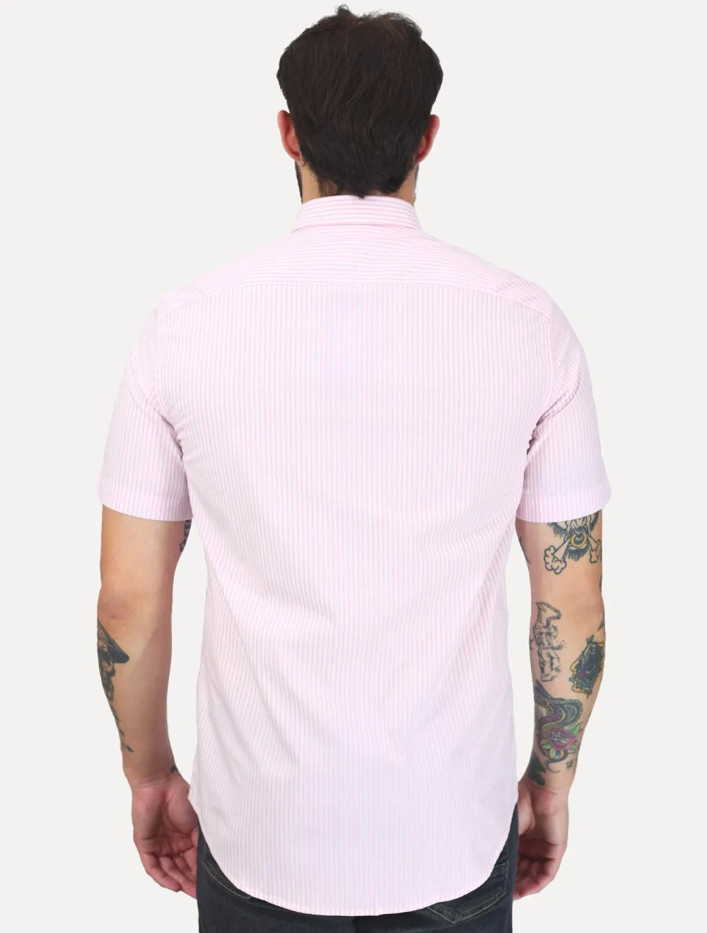 Camisa Tommy Hilfiger Masculina Manga Curta Regular Listrada Oxford Rosa Médio