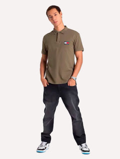 Polo Tommy Jeans Masculina Regular Classic Badge Verde Militar
