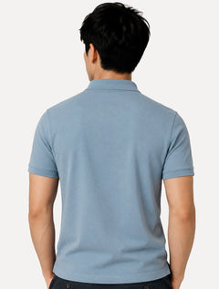 Polo John John Masculina Silm Fit New Simple Light Button Azul Médio