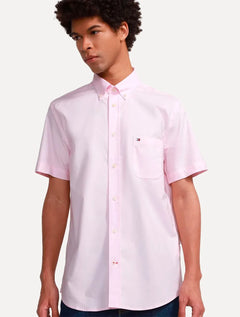 Camisa Tommy Hilfiger Masculina Manga Curta Regular Pocket Poplin Rosa Claro