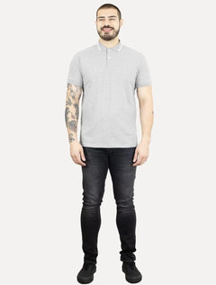 Polo Aramis Masculina Piquet Off Friso Cinza Mescla