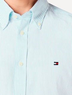 Camisa Tommy Hilfiger Masculina Regular Striped Poplin Azul Claro