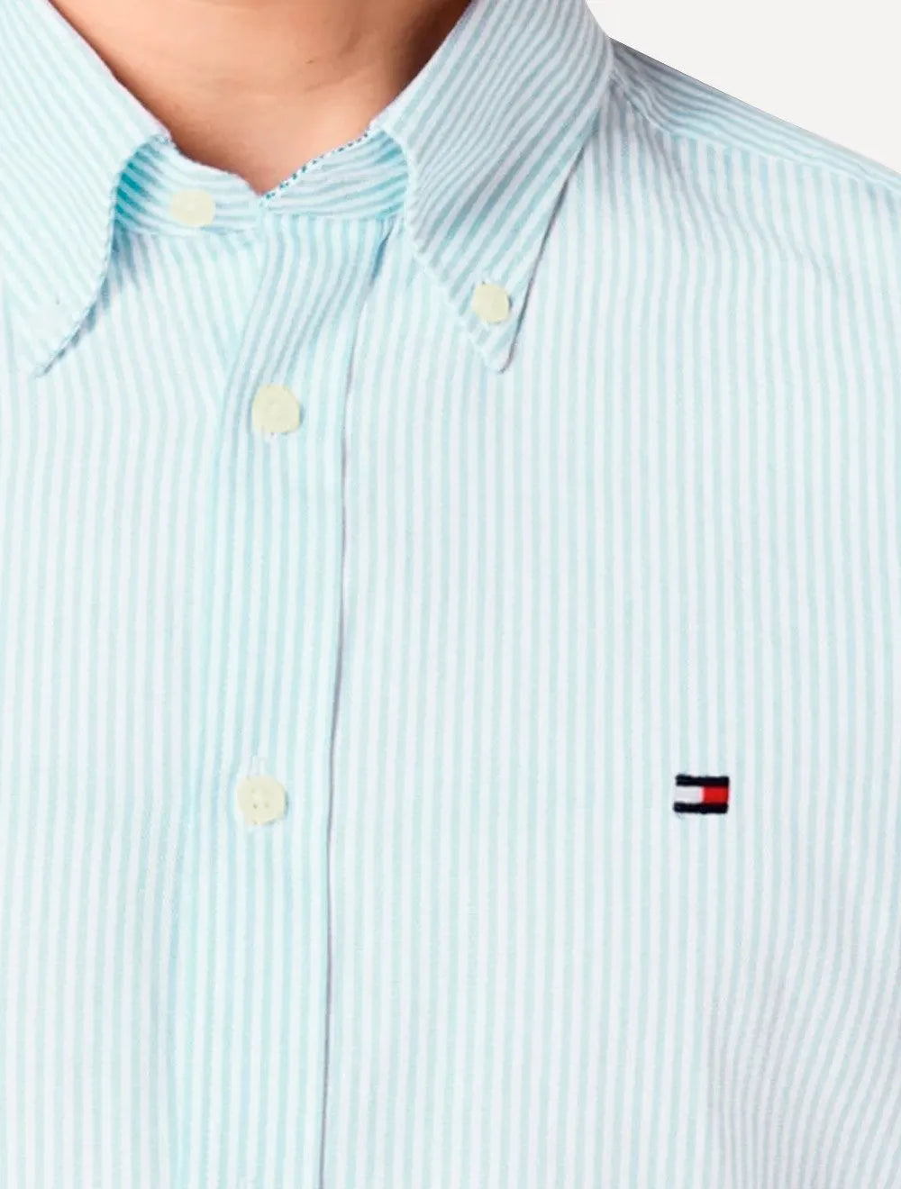 Camisa Tommy Hilfiger Masculina Regular Striped Poplin Azul Claro
