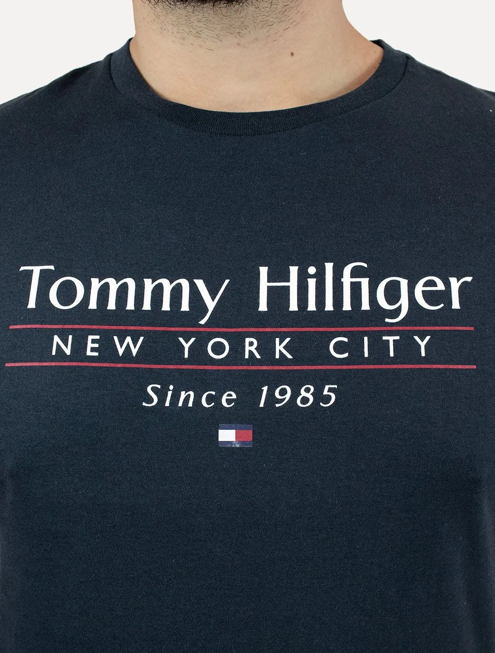Camiseta Tommy Hilfiger Masculina Center Stack Azul Marinho