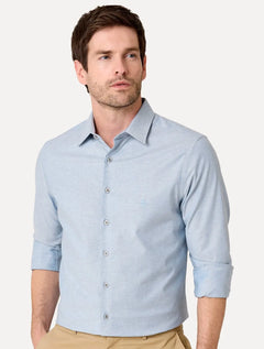 Camisa Dudalina Masculina Milano Fit Tricoline Stretch Oxford Azul Claro