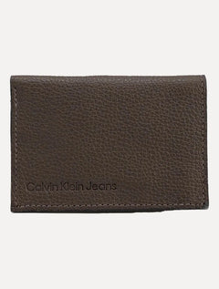 Carteira Calvin Klein Jeans Porta Cartão Couro Floater Queima Logo Marrom