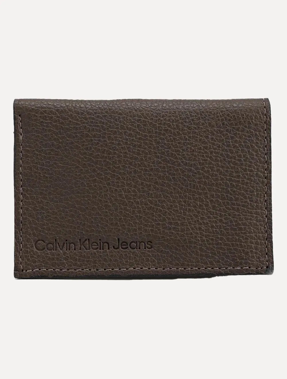 Carteira Calvin Klein Jeans Porta Cartão Couro Floater Queima Logo Marrom