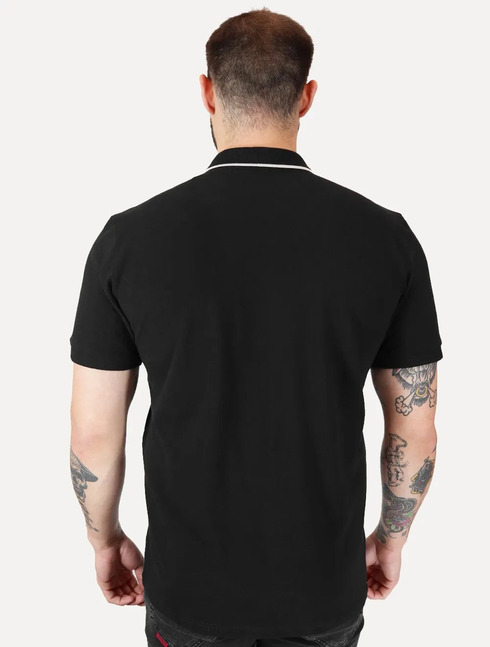 Polo Guess Masculina Piquet Silk Linear Light Friso Preta