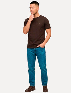 Camiseta Calvin Klein Jeans Masculina Meia Malha Logo Flow Marrom Escuro