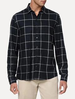 Camisa Calvin Klein Jeans Masculina Slim Dark Plaid Flannel Xadrez Preta