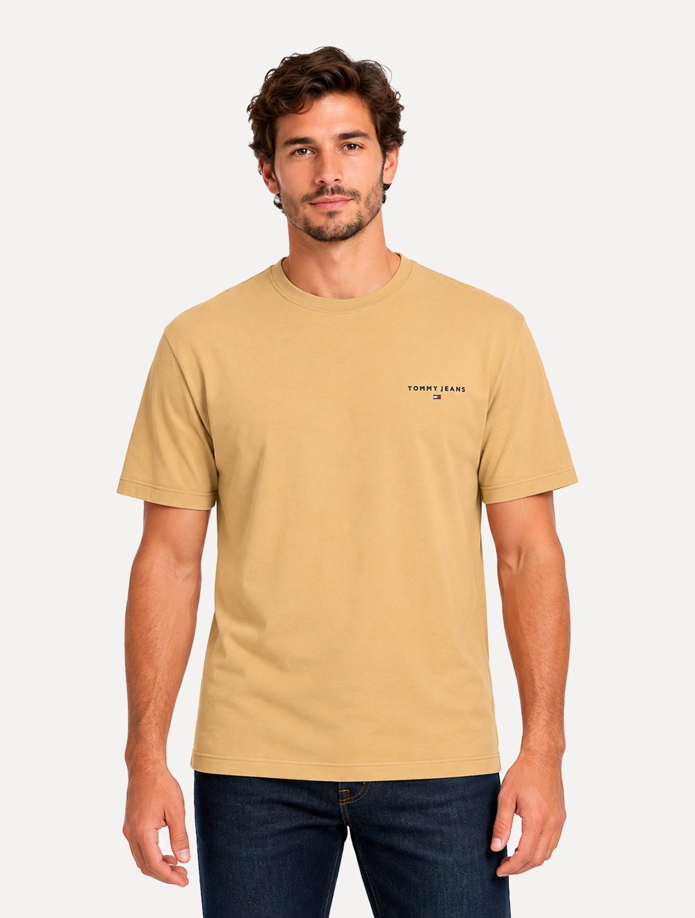Camiseta Tommy Jeans Masculina Slim Linear Chest Cáqui