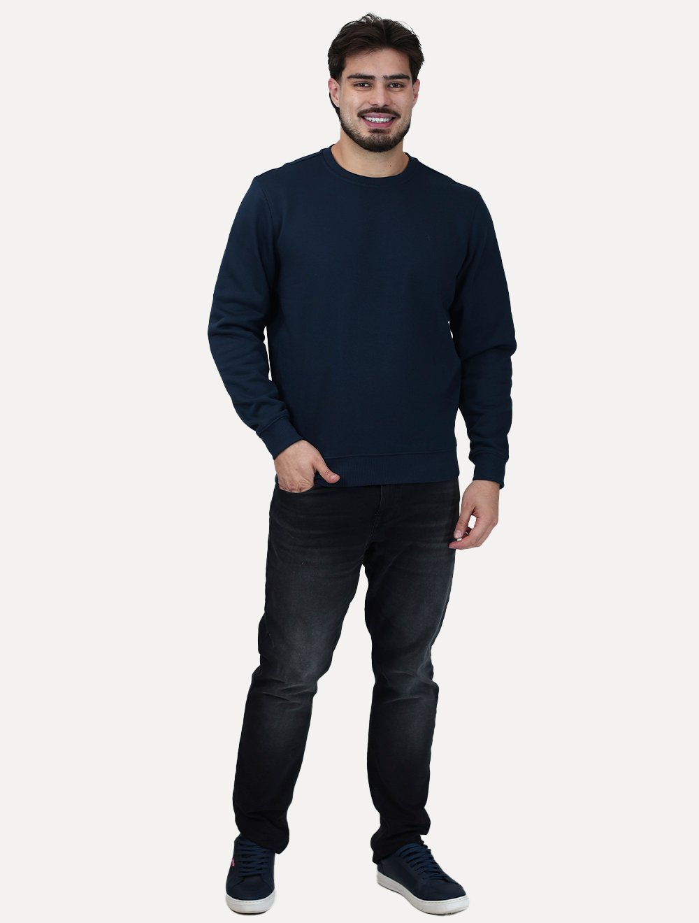Moletom Calvin Klein Jeans Crewneck CK Logo Embroidered Azul Marinho