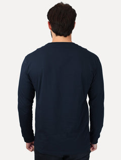 Camiseta Tommy Jeans Masculina Slim Manga Longa Linear Chest Azul Marinho