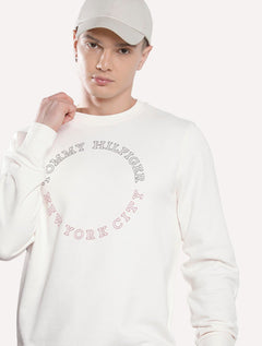 Moletom Tommy Hilfiger Masculino Crewneck Monotype Roundall Off-White