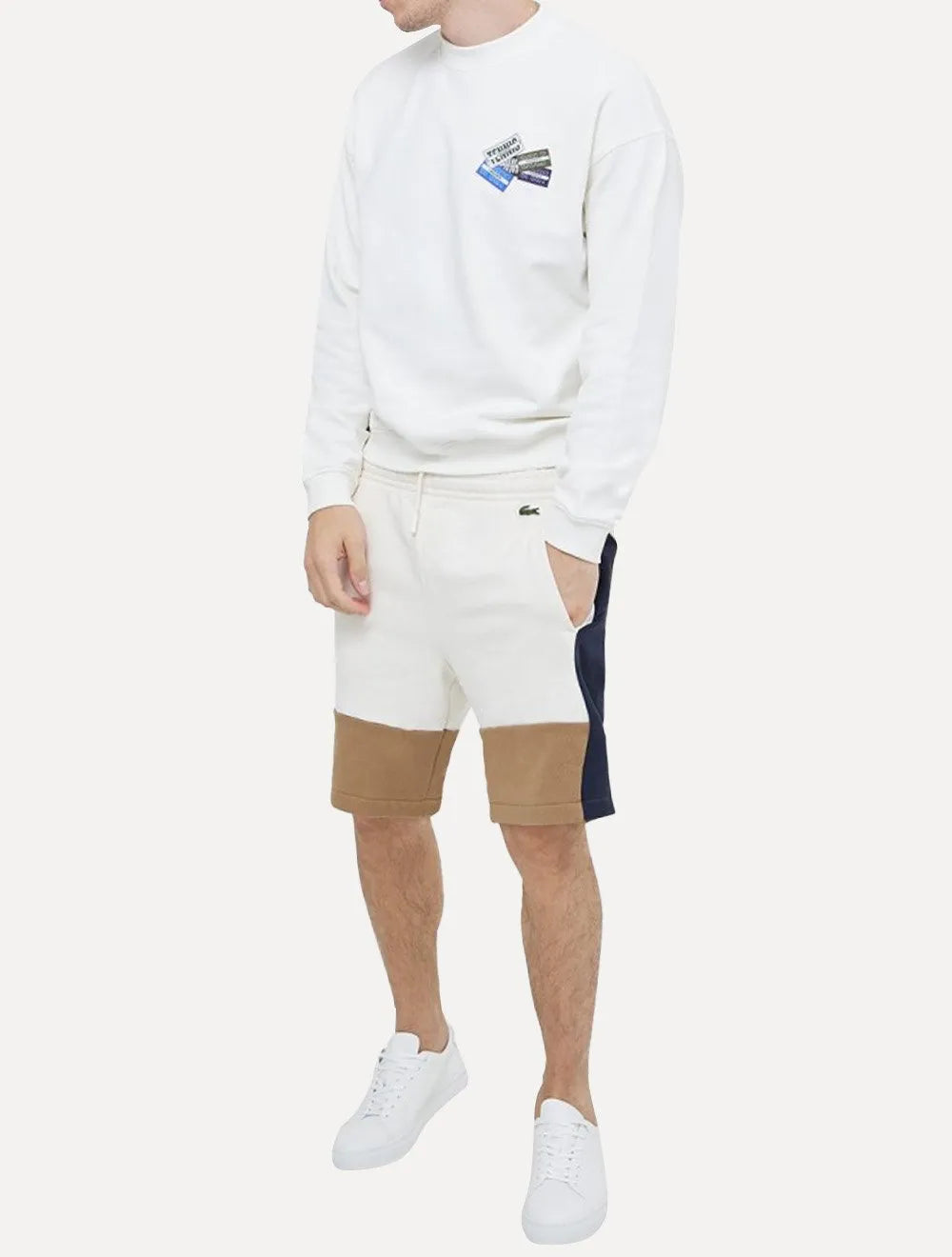 Bermuda Lacoste Masculina Moletom Fleece Lateral Sash Off-White