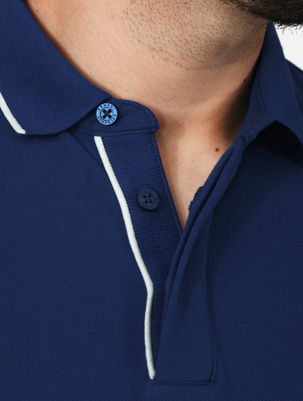 Polo Armani Exchange Masculina Regular Fit Dark Logo Icon AX Azul Royal