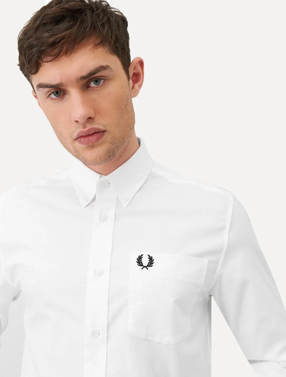 Camisa Fred Perry Masculina Oxford Pocket Black Logo Branca