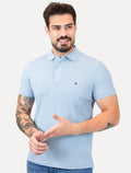 Polo Tommy Hilfiger Masculina Slim Piquet 1985 Azul Claro Mescla