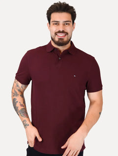 Polo Tommy Hilfiger Masculina Slim Piquet 1985 Bordô