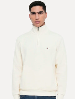 Suéter Tommy Hilfiger Masculino Essential Cotton Half Zip Mock Off White
