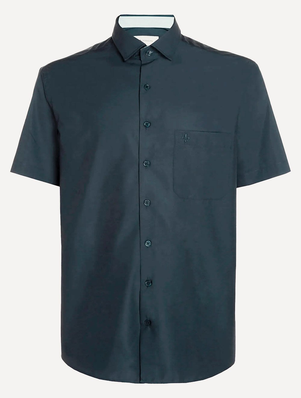 Camisa Dudalina Masculina Manga Curta Tricoline Lisa Azul Marinho