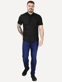 Camisa Calvin Klein Jeans Masculina Manga Curta Básica Logo Peito Preto