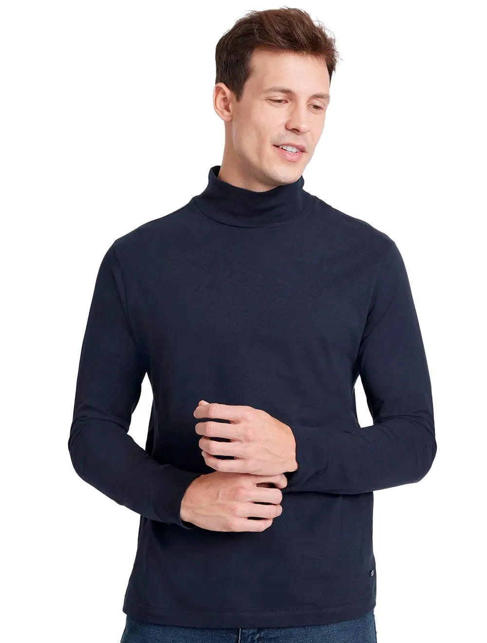 Blusa Aramis Masculina Manga Longa Regular Gola Alta Azul Marinho