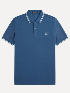 Polo Fred Perry Masculina Piquet Regular White Blue Twin Tipped Azul